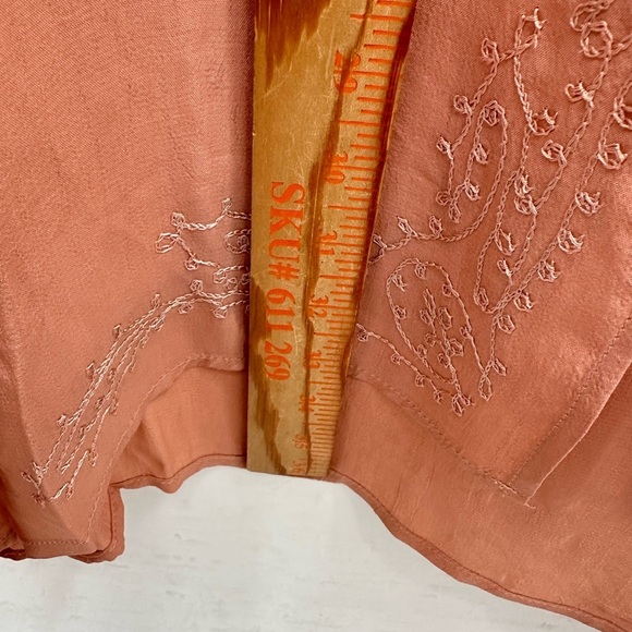 NATAYA Pink crepe embroidered split hem midi woman maxi timeless dress NWT 2X - Picture 2 of 11